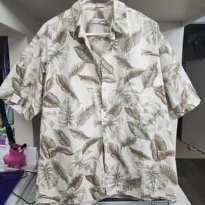 Pierre Cardin Cream and Green Leaf Print Shirt